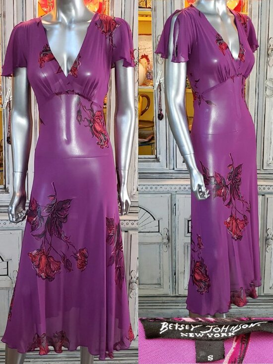 Betsey Johnson Dresses & Skirts - Vintage Betsey Johnson New York 90s Sheer Purple Floral Rose Midi Slip Dress